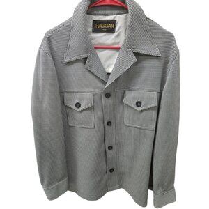 VINTAGE RETRO HAGGAR JACKET LARGE SIZE 42 GRAY WHITE CONTEMPORARY POINTED COLLAR